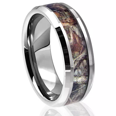 Titanium Brown Oak Real Forest Camo Ring Men Women Mossy Tree Wedding Band 8mm • $14.41