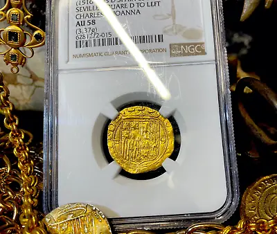 Spain 1 Escudo 1516-56  Charles & Joanna  Ngc 58 Pirate Gold Coins Treasure • $4250