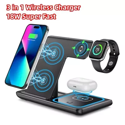 3 In 1 Wireless Charger Dock Charging Station For Apple Watch IPhone14 13 12 11 • £15.99