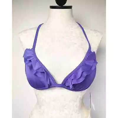 Voda Envy Push Up String Bikini Top Ruffles Purple Wireless Size Medium • $45
