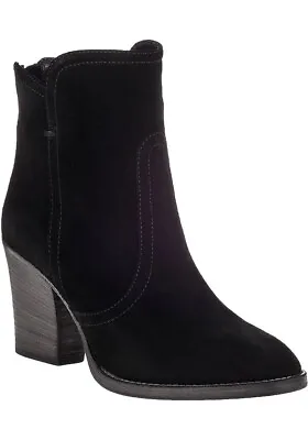 Womens Aquatalia Farah Black Suede Short Low Mid Heel Ankle Boots Size 6.5 • $220