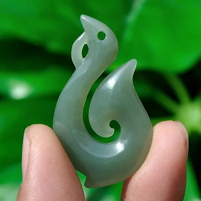 Natural Nephrite Jade Fish Hook Hei Matau Pendant Necklace Maori Style Carving • $13.95