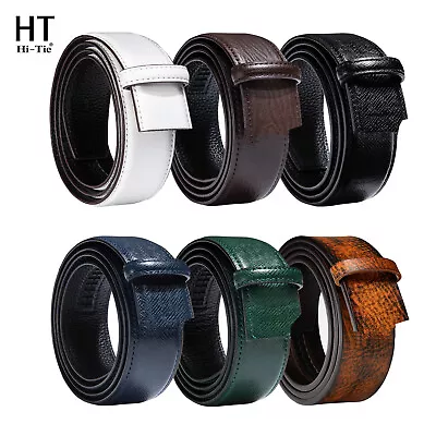 Holeless Formal Black Blue Orange Genuine Leather Belts Without Buckles Straps • £12.99