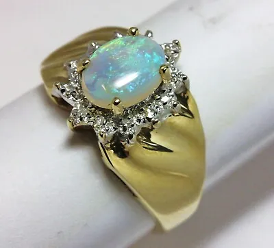 10k Yellow Gold White Opal Diamond Halo Ring Vintage Band Size 7 3.71g Estate • $299