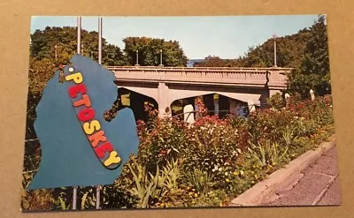 Vint Postcard Unused - Mitchell Street Bridge Petoskey Michgan • $1.70