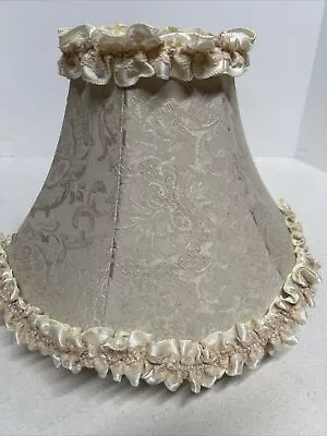 Vintage 6 Panel Scalloped Ruffled Bell Lamp Shade Ivory Damask Brocade Table • $25