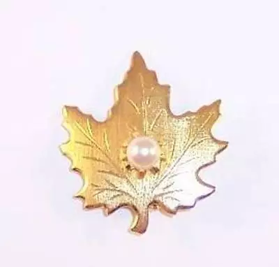 Gold Tone Maple Leaf Pin Brooch With Pearl Costume Jewelry • $10.11