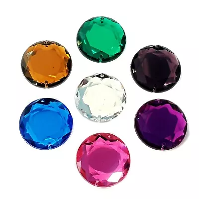 2.5cm 3cm Round MIRROR Rhinestone Flat Foil Back Sew On Craft Jewels Crystal • £0.99