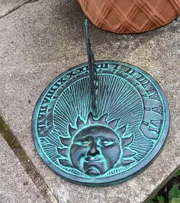 Sun Face Sundial In Verdigris - Cast Iron Garden Ornament (25cm Circumference) • £39.99