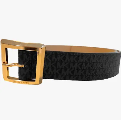 MICHAEL KORS  Women's MK Logo  BLACK Belt With Square Gold Buckle Size Small • $38.74