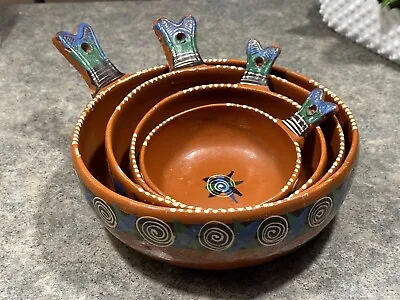 Set 4 Vintage Mexican Handmade Terracotta Red Clay Pottery Nesting Bowls • $56