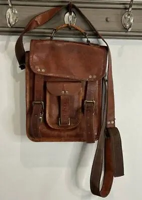 Vintage Leather Crossbody Messenger Bag Pockets Straps Unbranded • £13.46