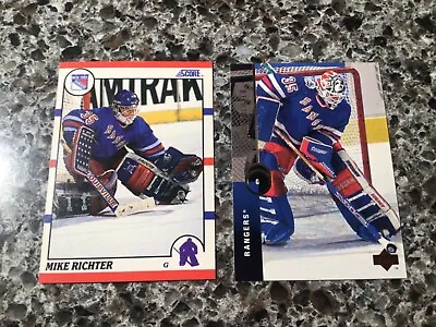 1990-91 Score Mike Richter Rookie New York Rangers RC #74 + 94-95 Upper Deck • $1.29