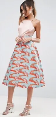 £13.99 • Buy ASOS High Waisted Jacquard Tropical Prom Skirt. Midi Sz 14 BNWT. Wedding Guest
