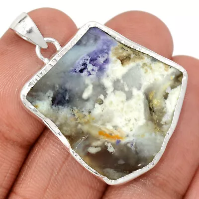 Natural Violet Flame Opal Slice - Mexico 925 Silver Pendant Jewelry CP34475 • $14.99