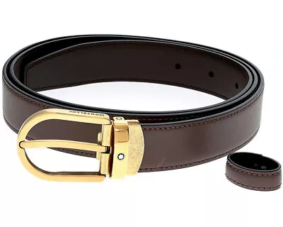 MONTBLANC Horseshoe Vintage Yellow Gold Finish 30MM Leather Belt 129424 • $350