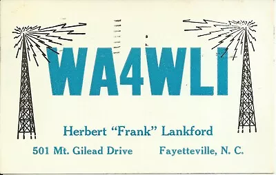 Vintage WA4WLI Fayetteville North Carolina USA 1965 Amateur Radio QSL Card • $5.99