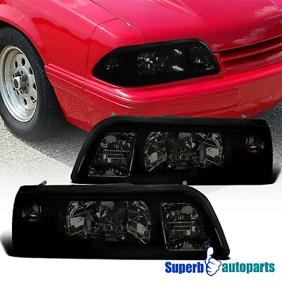 Fits 1987-1993 Ford Mustang Black Smoke Headlights Parking Signal Lamps 87-93 • $133.98