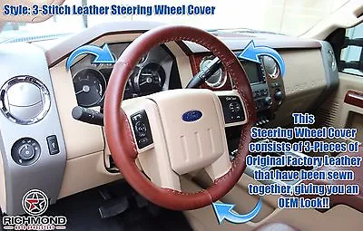 2008 2009 Ford F250 F350 King Ranch-Leather Steering Wheel Cover -3-Stitch Style • $134.79