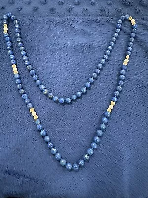 Vtg 14k Yellow Gold Lapis Saltwater Pearl Necklace 36” Long • $399.99