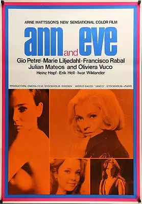 ANN AND EVE Swedish Export Movie Poster MARIE LILJEDAHL SEXPLOITATION 1970 NM • $300