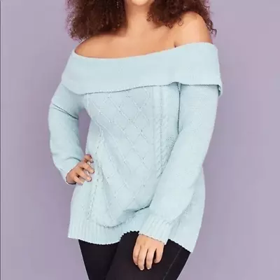 Lane Bryant Off The Shoulder Cable Knit Sweater Blue Size 18/20 • £19.28