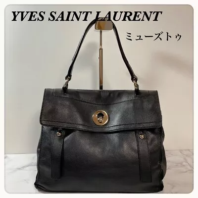 YVES SAINT LAURENT Muse Two Shoulder Bag Leather Canvas Black #2 • $434.88