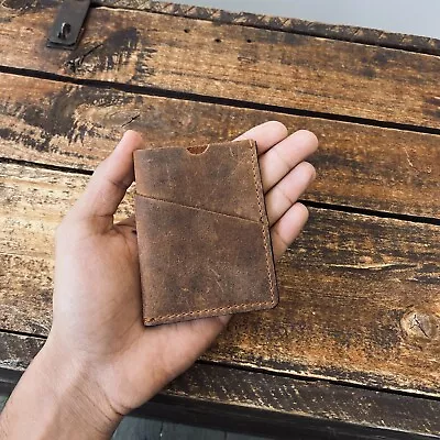 Hunter Leather Minimalistic Credit Card Holder Men Wallet Slim Front Pocket Thin • $22.99