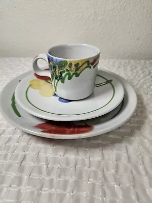 RARE Vintage Dartington Pottery Janice Tchalenko Poppy Mug & 2 Plates England • £48.65