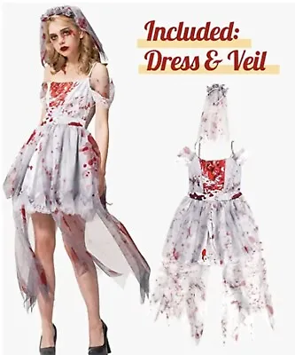 Halloween Zombie Bride Women's Small Wedding Fancy Dress Role Play Adult IKALI • £11.50