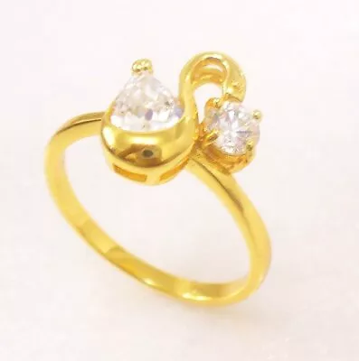 Solitaire 24K Yellow Gold Plated Cubic Zirconia Engagement Swan Ring Size N.5 UK • £13.32