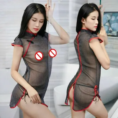 US Women Sexy Cheongsam Lingerie Mesh Sheer Dress Nightwear Babydoll Chemise • $8.99