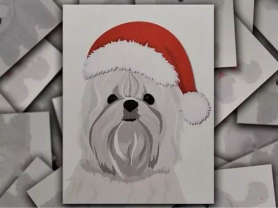 Maltese Dog Hand-Drawn Santa Christmas Card With Envelope • $5.75
