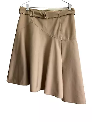 Sass & Bide AU 14 Taupe Gold Trim -Cosmic Energy Skirt Asymmetrical Hem Belt • $40