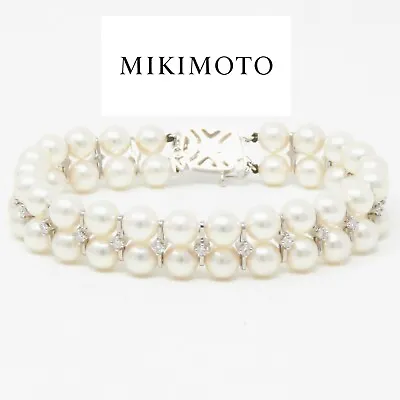 NYJEWEL Mikimoto 18K White Gold 6.6-7.0mm Pearl & 22 Diamonds Bracelet 7.75  • $6995