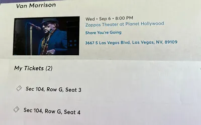 Van Morrison Concert Tickets Las Vegas September 6 • $650