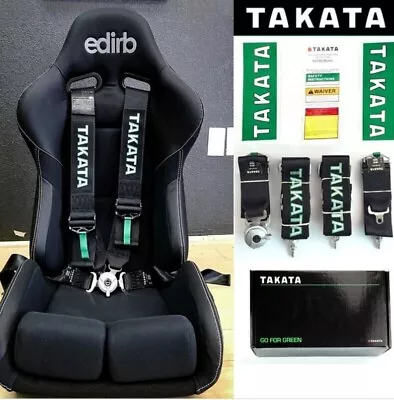 Takata Racing Seat Belt Harness 4 Point Snap-On 3  Cam Lock Universal BLACK • $88.90