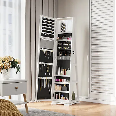 3-in-1 White Jewelry Organizer Cabinet Lockable Armoire W/Mirror Storage Shelves • $123.99