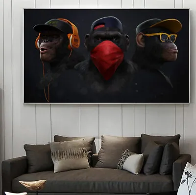 Canvas Wall Art Modern Funny Gangster Monkey Large Picture Printed Decoration • $13.95