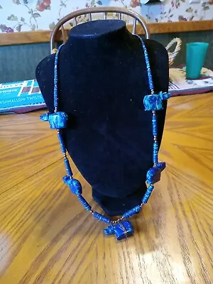 VTG  Zuni Jet Stone Turquoise Bear Fetish Necklace 11 Carved Bears Silver? • $42.50