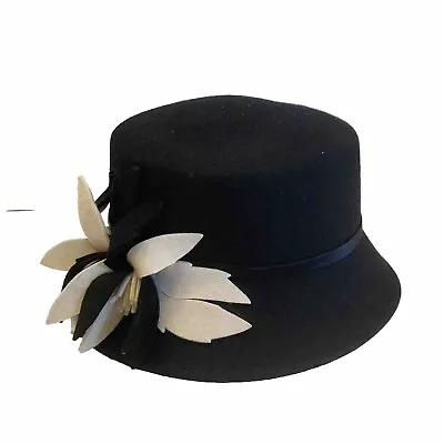 Betmar New York 100% Wool Hat Women’s Black White Floral 29219 F1225 • $22