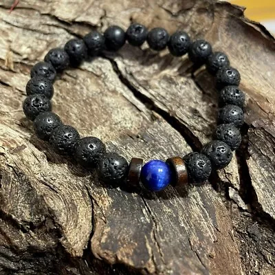 Anxiety Relief Mens Bracelet Wooden Lava Stone Beads Stretch Diffuser Bracelets • $4.99