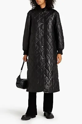 MUUBAA  Black Leather Insulate Bobo Quilted Classic Designer Coat Size US 6 NWT • $599