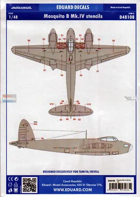 EDUD48108 1:48 Eduard Decals - Mosquito B Mk.IV Stencils • $11.04