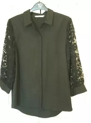 £2.50 • Buy Tu Ladies Black Cotton Blend Shirt With Voil Sleeves- Size 14