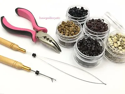 250 SILICONE MICRO BEADS Feather Hair Extension TOOL KIT PLIERS LOOP HOOK USA  • $13.99