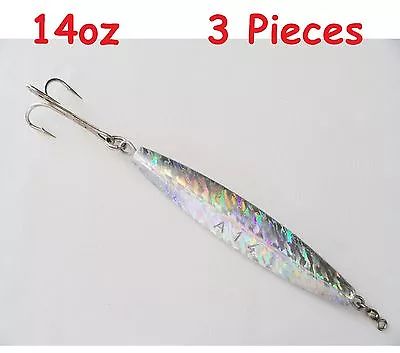 3 Pieces 14oz Diamond Jigs Holographic Saltwater Fishing Lures W/ Treble Hook • $32.99