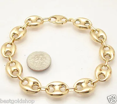 12mm Mens Puffed Mariner Anchor Link Chain Bracelet Real 10K Yellow Gold • $799