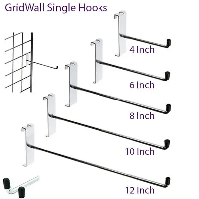 Grid Wall | Mesh Panel HOOKS Arm Shop Display Fitting Prong 4  6  8  10  12'' HD • £35.99