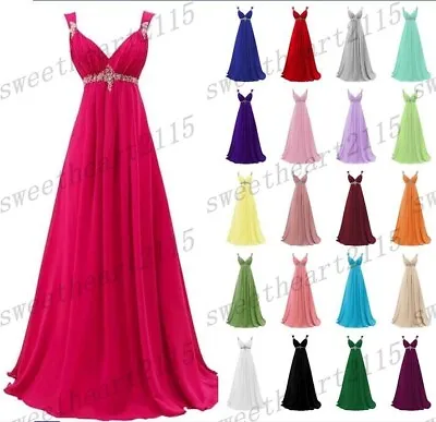 Long Chiffon Wedding Formal Evening Party Dresses Bridesmaid Ball Gown Size 6-30 • £47.88